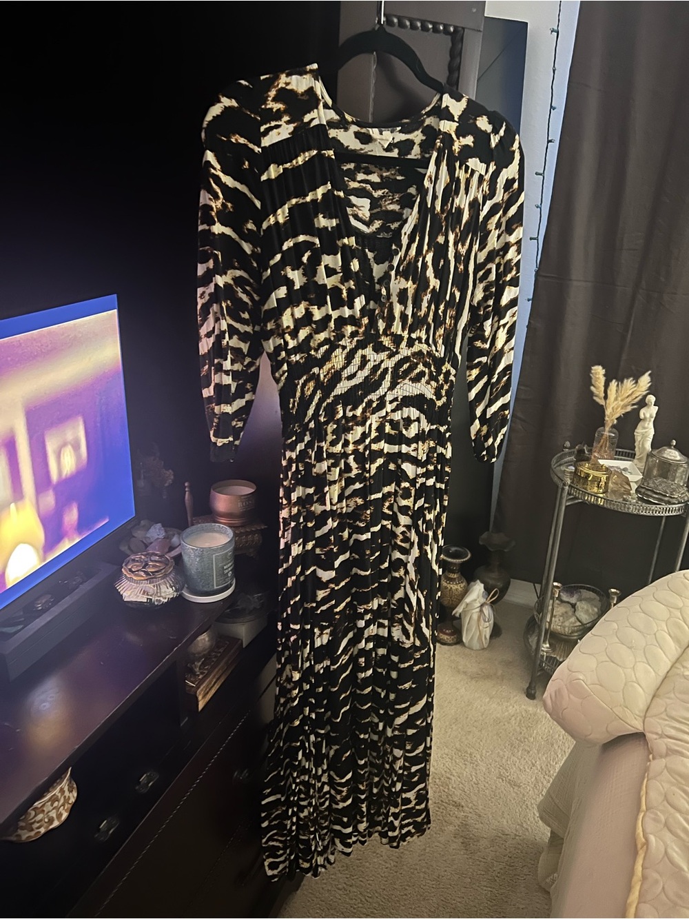 Jaase Black & Cream Animal Print Long Sleeve Maxi Dress